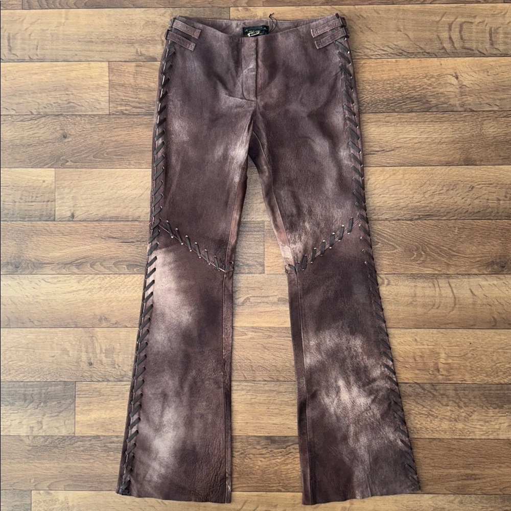 Vintage Pigalle Size 2 Western Coastal Cowgirl Distressed 100% Leather Pants Hot